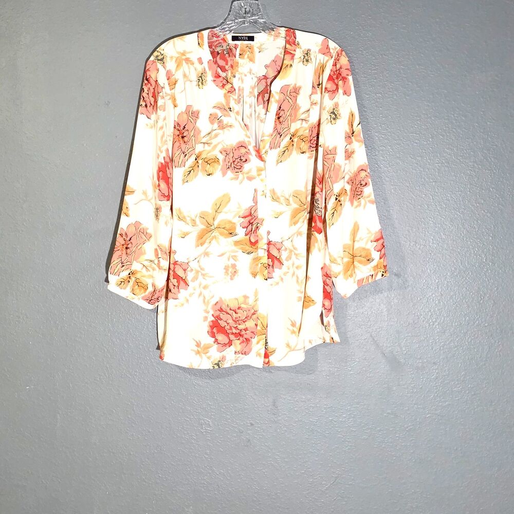 Nydj Womens Floral 3/4 Sleeves blouse sz L